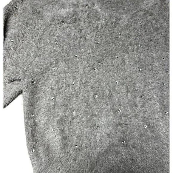 Express Womens Fuzzy Gray Oversized Sweater Soft Rhinestones V Neck Size XS - Picture 7 of 9